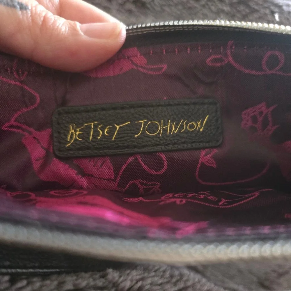 Rare Betsey Johnson Y2K Crossbody Bag Black White Striped Polka Dot Chain Bow